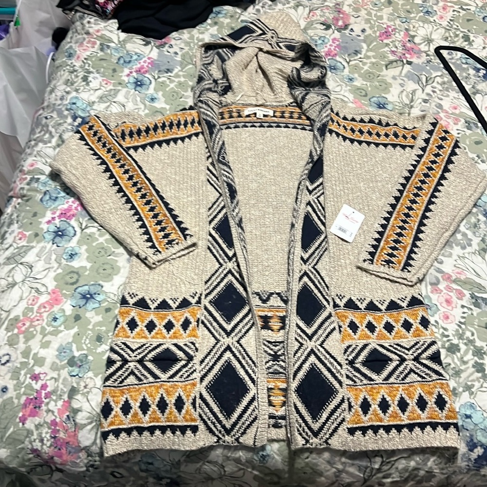 NWT lucky brand open face hooded long sweater